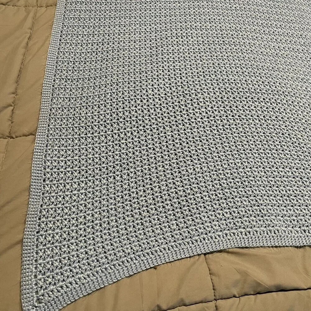 Blue Crochet Open Knit Baby Blanket Crib Security Lovey 48X32 Handmade